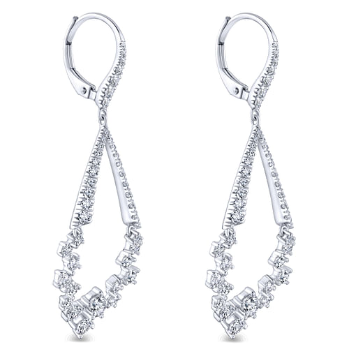 18K White Gold Diamond Teardrop Leverback Earrings