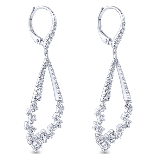 18K White Gold Diamond Teardrop Leverback Earrings angle 2