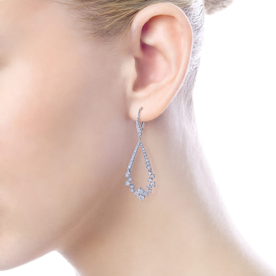 18K White Gold Diamond Teardrop Leverback Earrings angle 3