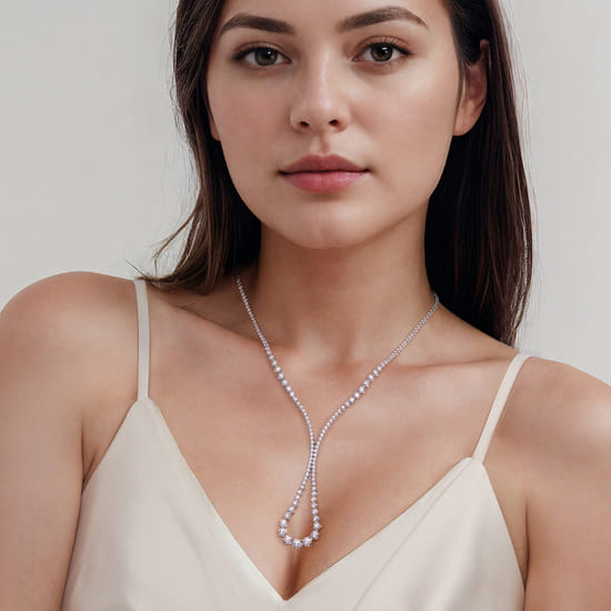 18K White Gold Diamond Tennis Necklace angle 4 18K White Gold Diamond Tennis Necklace angle 4