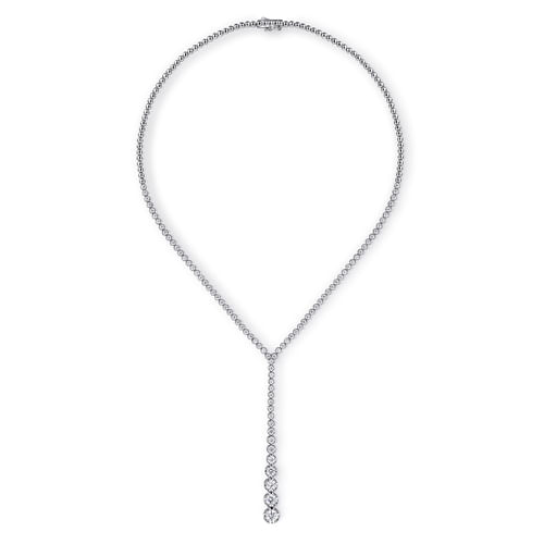 18K White Gold Diamond Tennis Y Necklace