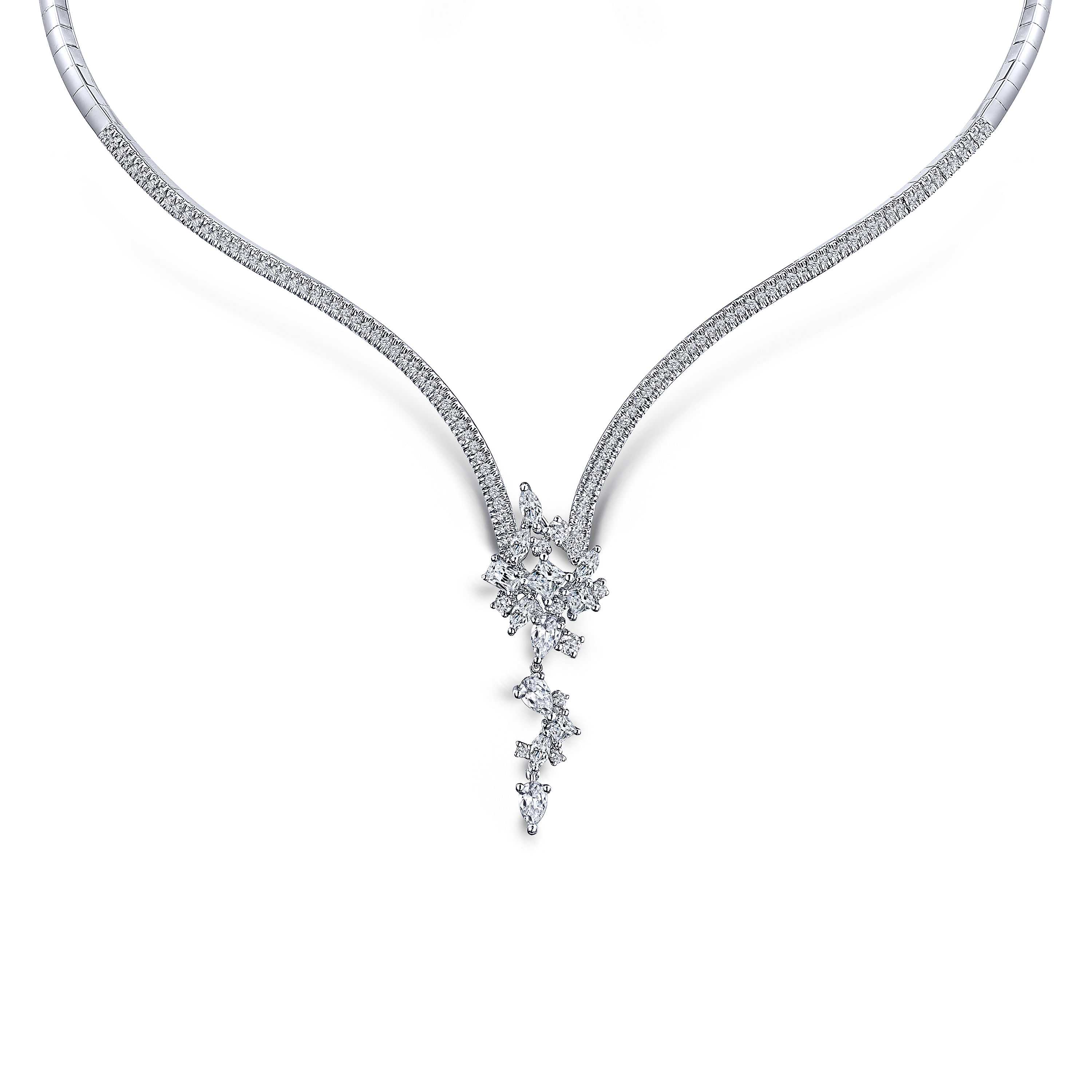 Gabriel - 18K White Gold Diamond Waterfall Choker Necklace