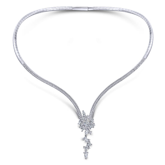18K White Gold Diamond Waterfall Choker Necklace angle 2