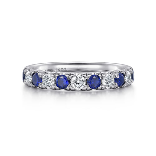 18K White Gold Diamond and A Quality Sapphire Anniversary Band