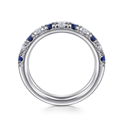 18K White Gold Diamond and A Quality Sapphire Anniversary Band