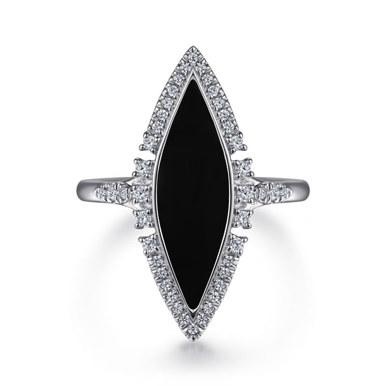 Gabriel - 18K White Gold Diamond and Onyx Marquise Statement Ring