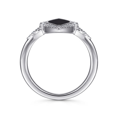 18K White Gold Diamond and Onyx Marquise Statement Ring