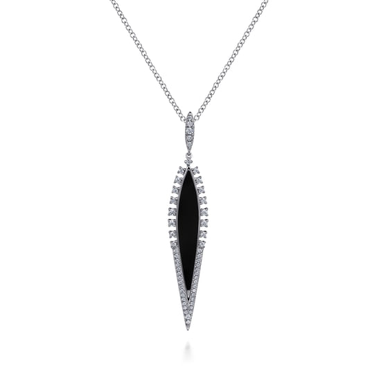 Gabriel - 18K White Gold Diamond and Onyx Pendant Necklace