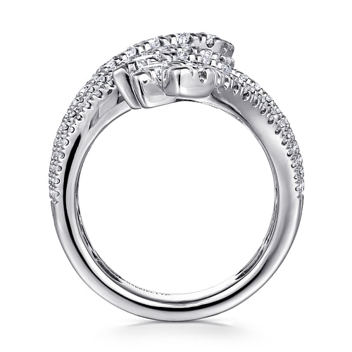 18K White Gold Dramatic Wide Band Diamond Fan Ring