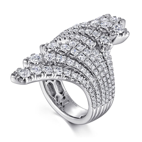 18K White Gold Dramatic Wide Band Diamond Fan Ring