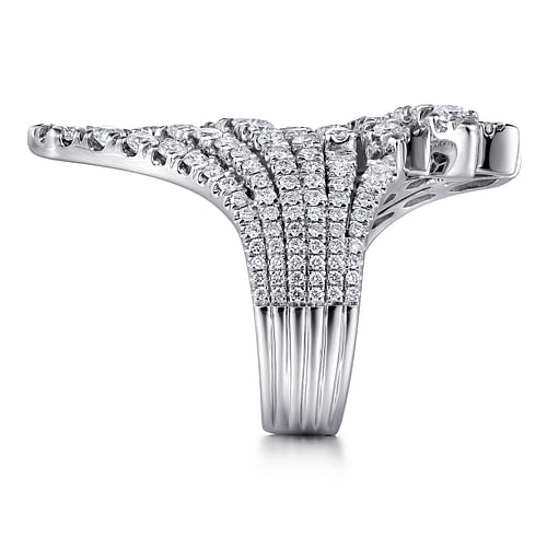 18K White Gold Dramatic Wide Band Diamond Fan Ring