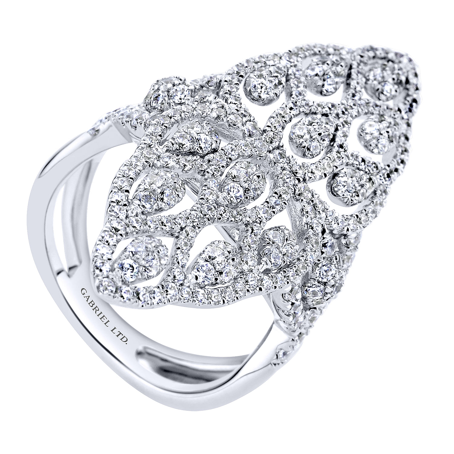 18K White Gold Elongated Marquise Openwork Diamond Statement Ring