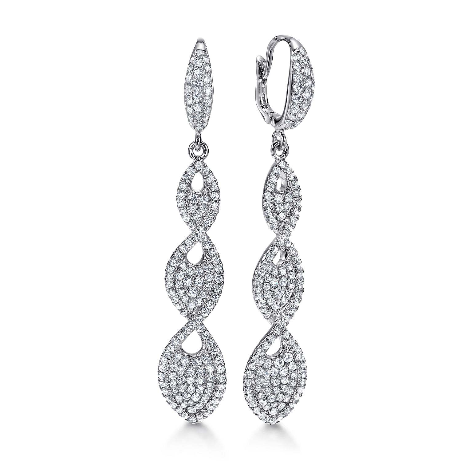 18K White Gold Elongated Teardrop Diamond Cluster Drop Earrings