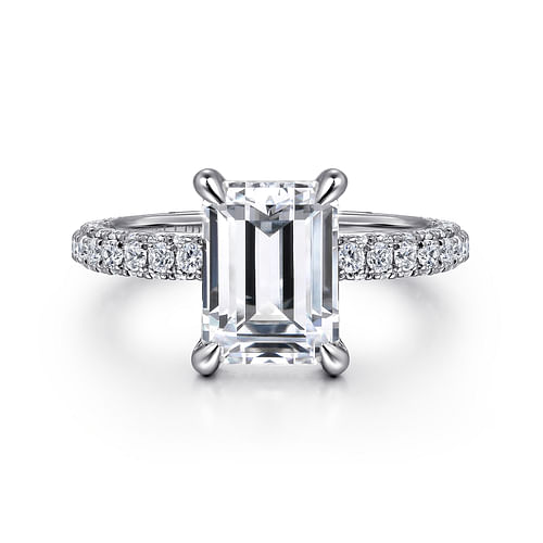 18K White Gold Emerald Cut  Diamond Engagement Ring