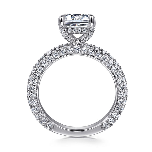 18K White Gold Emerald Cut  Diamond Engagement Ring