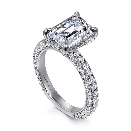 18K White Gold Emerald Cut  Diamond Engagement Ring
