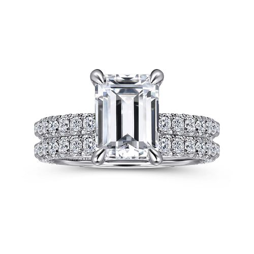 18K White Gold Emerald Cut  Diamond Engagement Ring