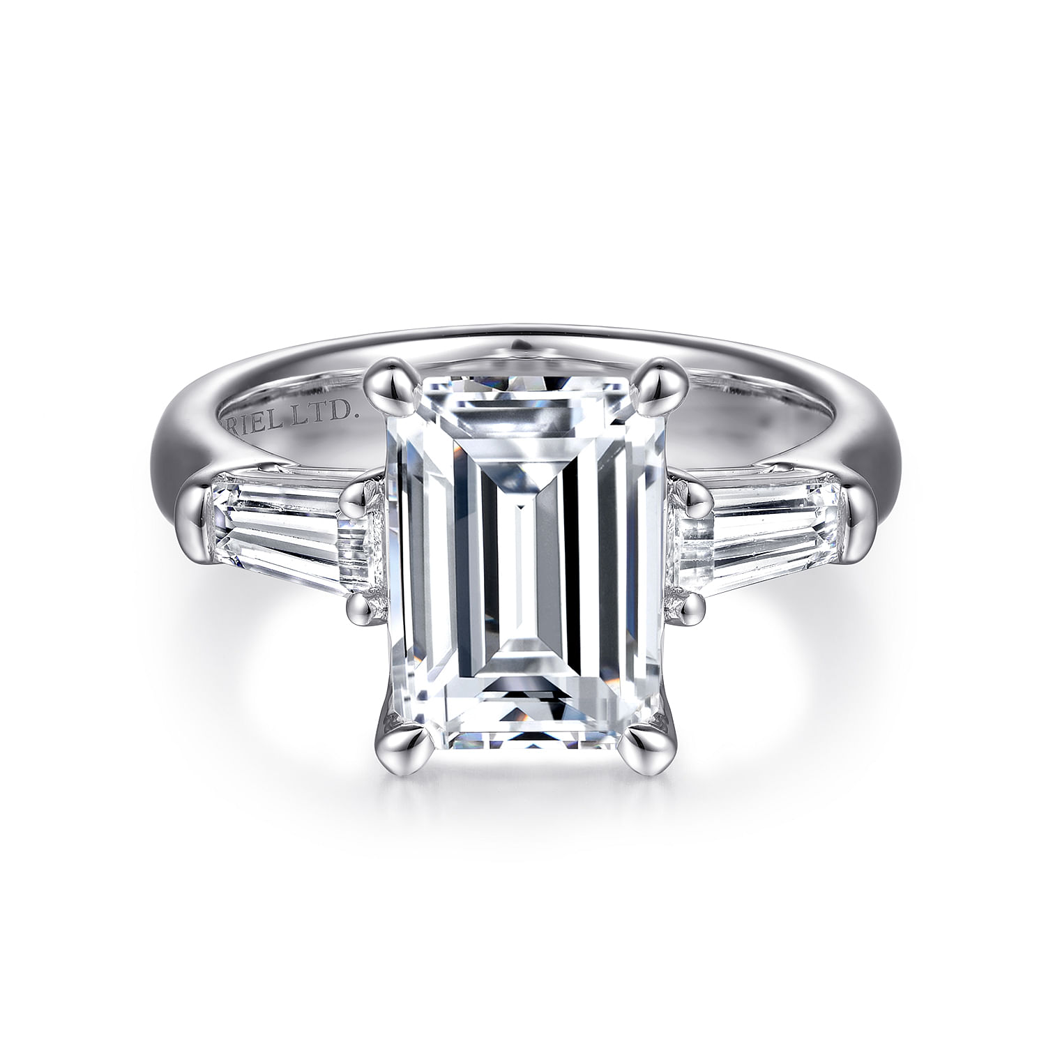 Gabriel - 18K White Gold Emerald Cut Diamond Channel Set Engagement Ring