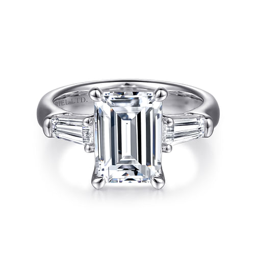 18K White Gold Emerald Cut Diamond Channel Set Engagement Ring