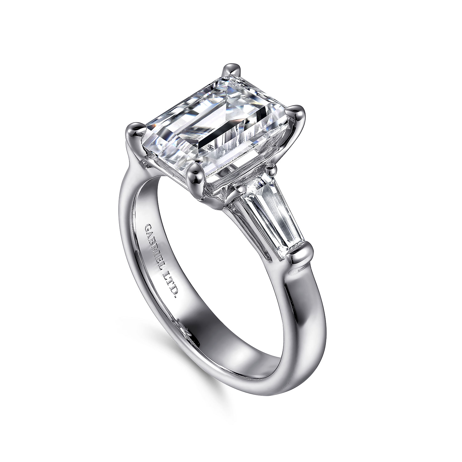 18K White Gold Emerald Cut Diamond Channel Set Engagement Ring