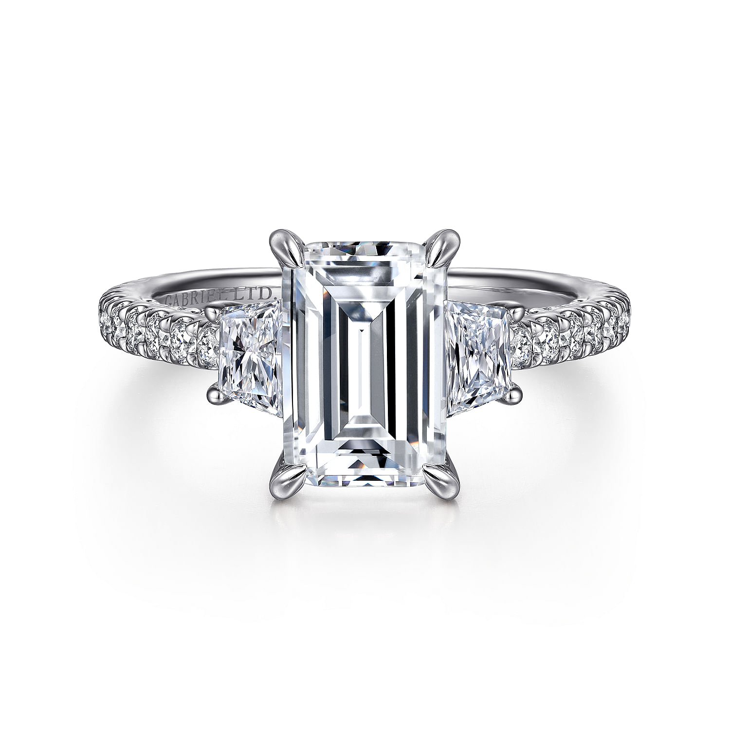Gabriel - 18K White Gold Emerald Cut Diamond Engagement Ring