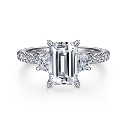 18K White Gold Emerald Cut Diamond Engagement Ring