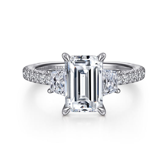 Gabriel - 18K White Gold Emerald Cut Diamond Engagement Ring