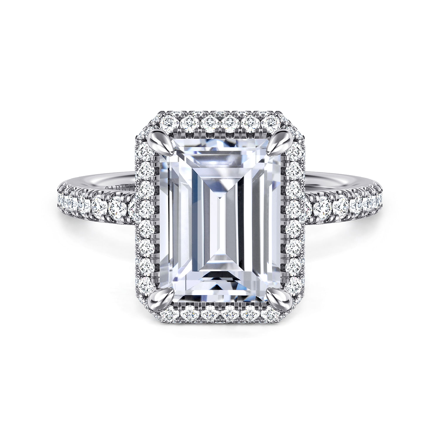 18K White Gold Emerald Cut Diamond Engagement Ring