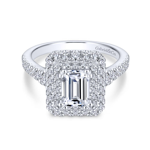 18K White Gold Emerald Cut Diamond Engagement Ring