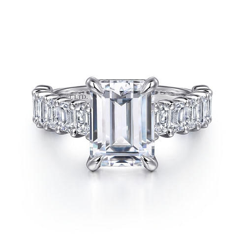 18K White Gold Emerald Cut Diamond Engagement Ring