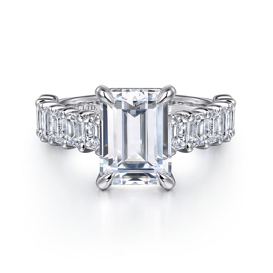 Gabriel - 18K White Gold Emerald Cut Diamond Engagement Ring