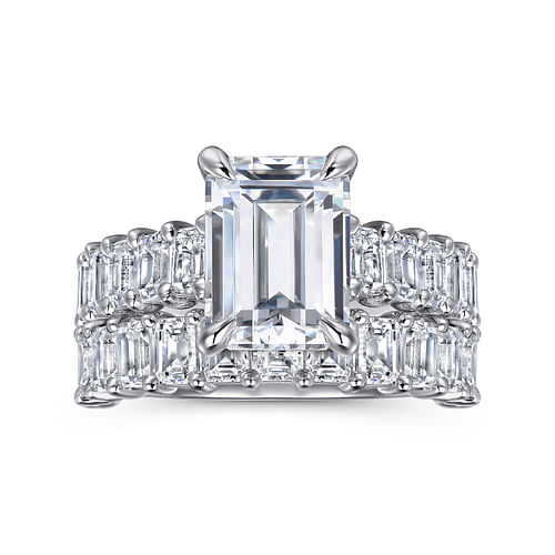 18K White Gold Emerald Cut Diamond Engagement Ring
