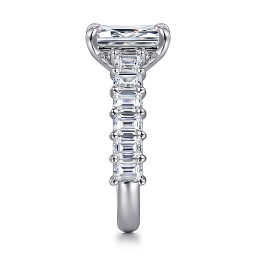 18K White Gold Emerald Cut Diamond Engagement Ring