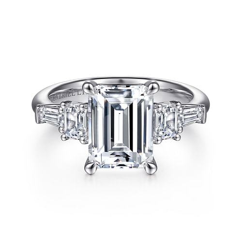 18K White Gold Emerald Cut Five Stone Diamond Channel Set Engagement Ring