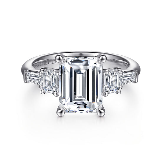 Gabriel - 18K White Gold Emerald Cut Five Stone Diamond Channel Set Engagement Ring