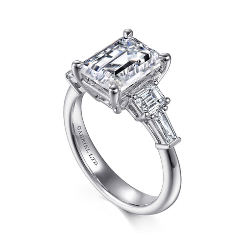 18K White Gold Emerald Cut Five Stone Diamond Channel Set Engagement Ring