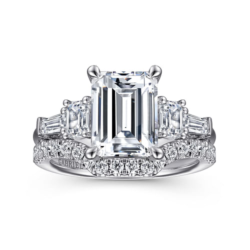 18K White Gold Emerald Cut Five Stone Diamond Channel Set Engagement Ring