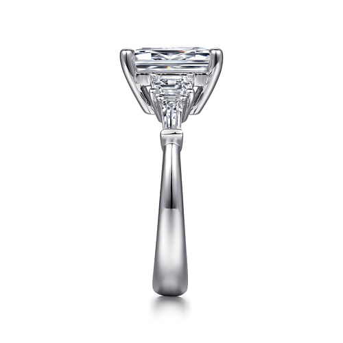 18K White Gold Emerald Cut Five Stone Diamond Channel Set Engagement Ring
