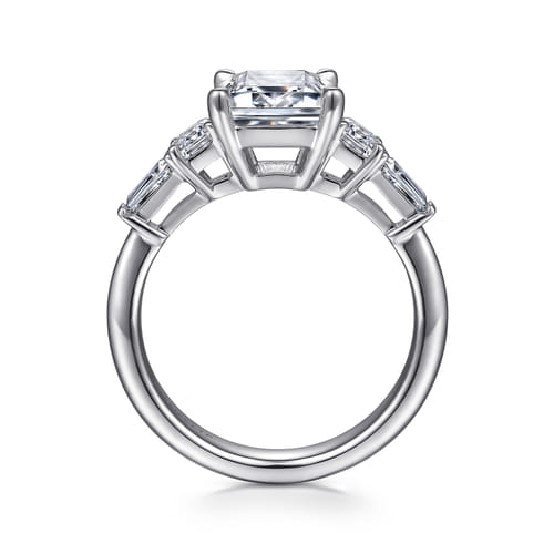 18K White Gold Emerald Cut Five Stone Diamond Engagement Ring