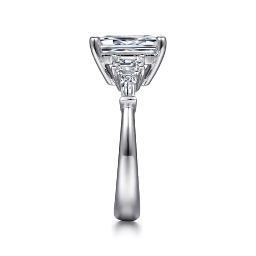 18K White Gold Emerald Cut Five Stone Diamond Engagement Ring