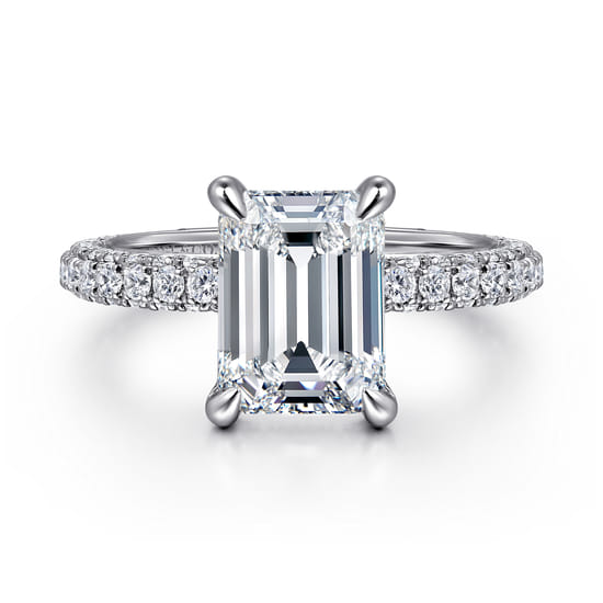 Gabriel - 18K White Gold Emerald Cut Hidden Halo Diamond Engagement Ring