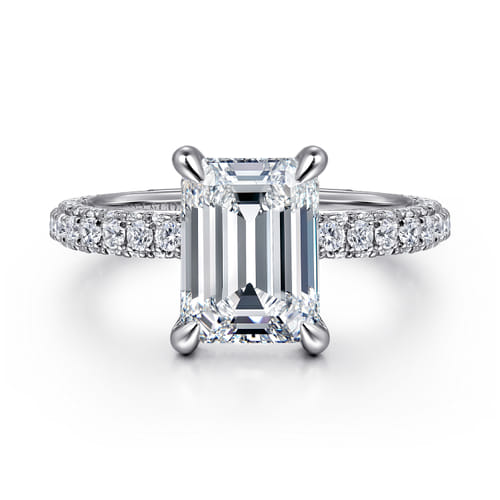 18K White Gold Emerald Cut Hidden Halo Diamond Engagement Ring 18K White Gold Emerald Cut Hidden Halo Diamond Engagement Ring