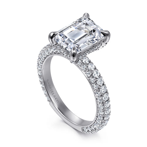 18K White Gold Emerald Cut Hidden Halo Diamond Engagement Ring 18K White Gold Emerald Cut Hidden Halo Diamond Engagement Ring