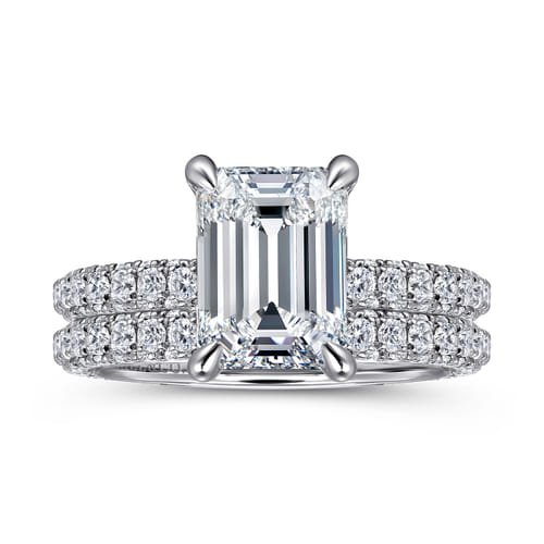 18K White Gold Emerald Cut Hidden Halo Diamond Engagement Ring 18K White Gold Emerald Cut Hidden Halo Diamond Engagement Ring