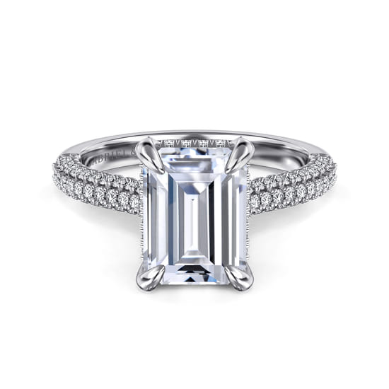 Gabriel - 18K White Gold Emerald Cut Pavé Diamond Engagement Ring Gabriel - 18K White Gold Emerald Cut Pavé Diamond Engagement Ring