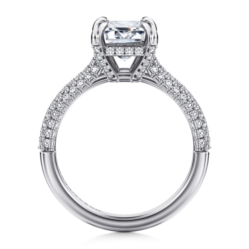 18K White Gold Emerald Cut Pavé Diamond Engagement Ring 18K White Gold Emerald Cut Pavé Diamond Engagement Ring