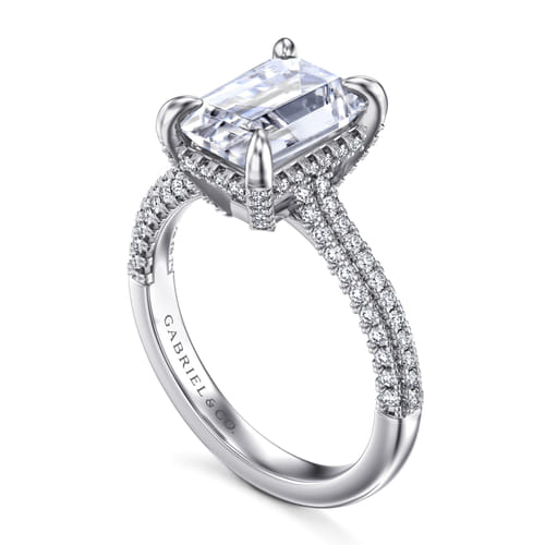 18K White Gold Emerald Cut Pavé Diamond Engagement Ring 18K White Gold Emerald Cut Pavé Diamond Engagement Ring