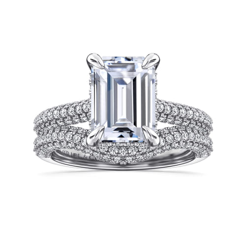 18K White Gold Emerald Cut Pavé Diamond Engagement Ring 18K White Gold Emerald Cut Pavé Diamond Engagement Ring