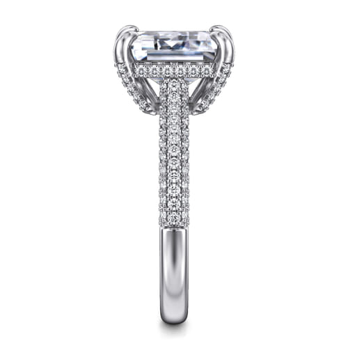 18K White Gold Emerald Cut Pavé Diamond Engagement Ring 18K White Gold Emerald Cut Pavé Diamond Engagement Ring