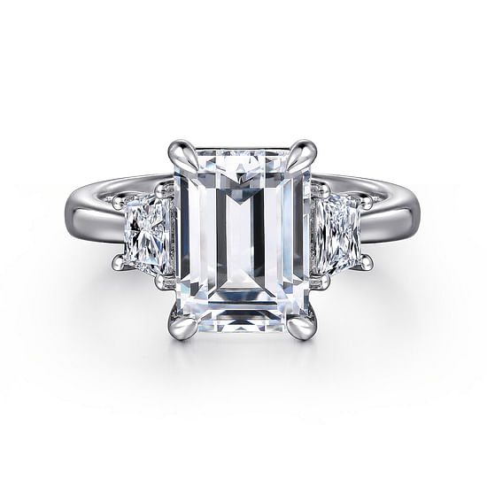 Gabriel - 18K White Gold Emerald Cut Three Stone Diamond Engagement Ring